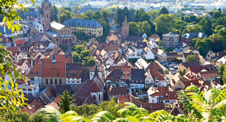 Blick von der Burgruine auf Weinheim