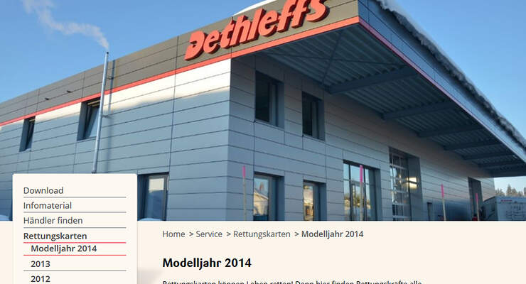 Dethleffs stellt Rettungskarten für seine Modelle auf seiner Homepage zum Download bereit. Sie verkürzen die Bergungszeit erheblich.