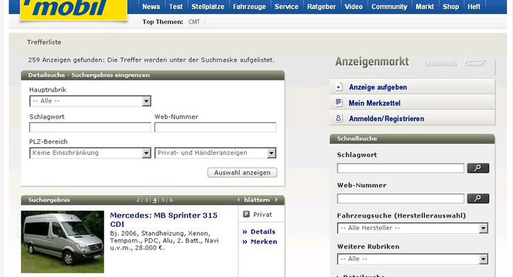 Gebrauchte Wohnmobile und Zubehör finden im promobil-Kleinanzeigen-Markt.